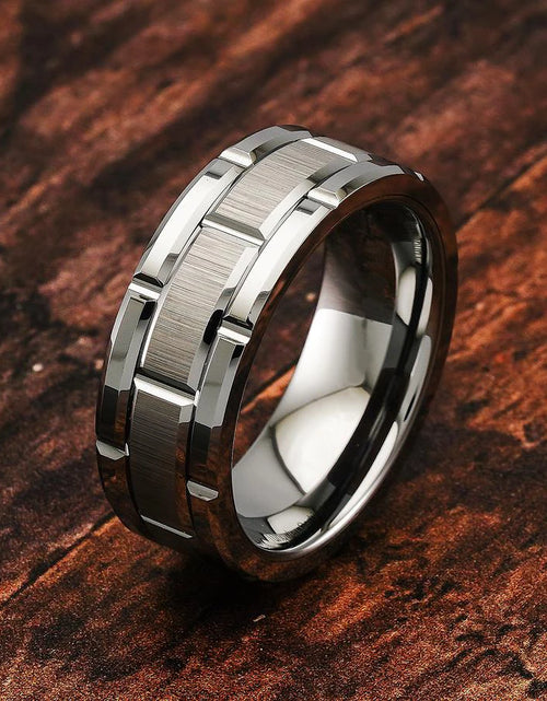 Load image into Gallery viewer, Modern Men 8MM Stainless Steel Ring Silver Color Brushed Double Groove Pattern Men'S Wedding Ring Party Jewelry for Women Gift
