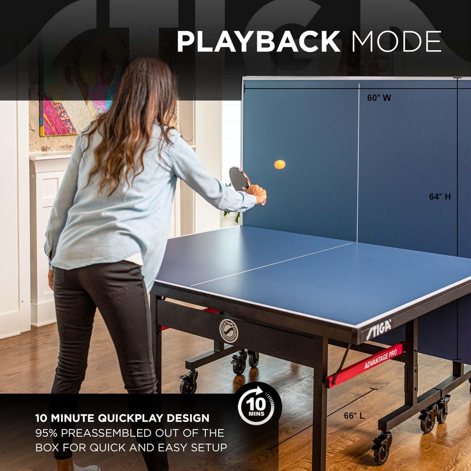 Advantage Professional Table Tennis Tables - Competition Indoor Design with Net & Post - 10 Minute Easy Assembly Ping-Pong Table with Single Player Playback and Compact Storage