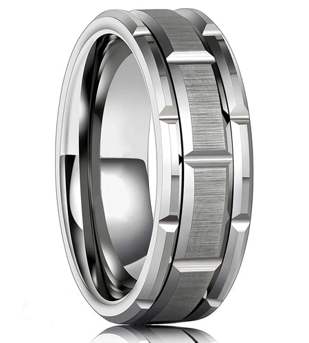 Modern Men 8MM Stainless Steel Ring Silver Color Brushed Double Groove Pattern Men'S Wedding Ring Party Jewelry for Women Gift