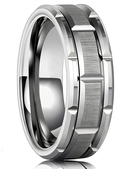 Load image into Gallery viewer, Modern Men 8MM Stainless Steel Ring Silver Color Brushed Double Groove Pattern Men'S Wedding Ring Party Jewelry for Women Gift
