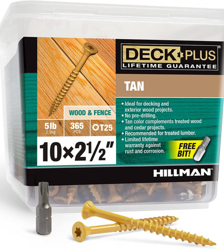 Wood Screws, Tan Exterior Screws, #10-2.5”, 5Lb Box, 48416