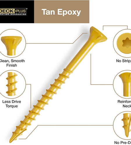Wood Screws, Tan Exterior Screws, #10-2.5”, 5Lb Box, 48416