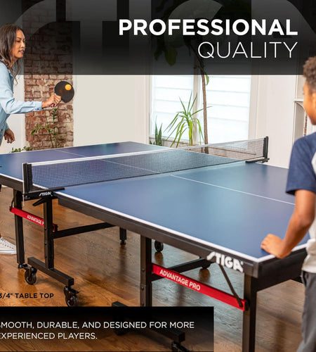 Advantage Professional Table Tennis Tables - Competition Indoor Design with Net & Post - 10 Minute Easy Assembly Ping-Pong Table with Single Player Playback and Compact Storage