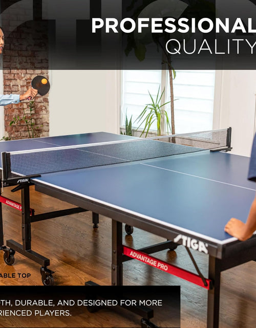 Load image into Gallery viewer, Advantage Professional Table Tennis Tables - Competition Indoor Design with Net &amp; Post - 10 Minute Easy Assembly Ping-Pong Table with Single Player Playback and Compact Storage
