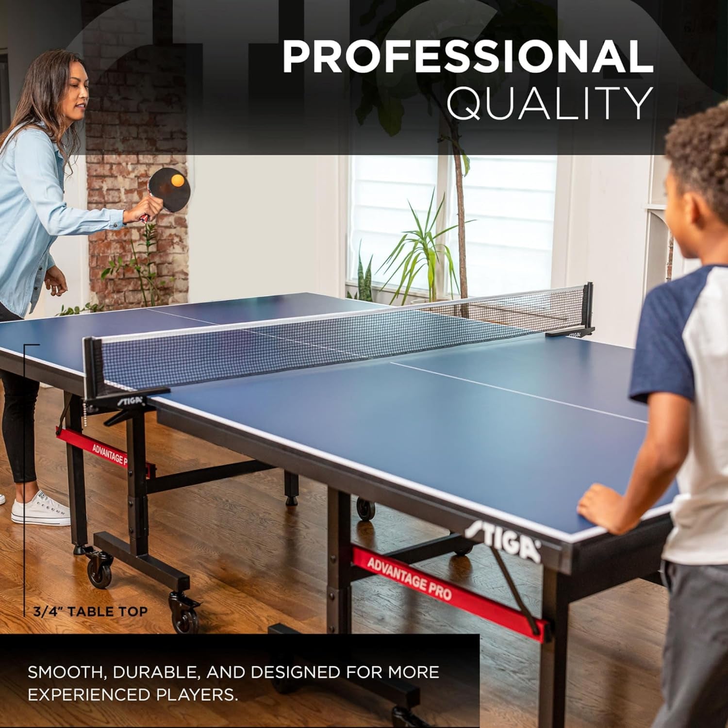 Advantage Professional Table Tennis Tables - Competition Indoor Design with Net & Post - 10 Minute Easy Assembly Ping-Pong Table with Single Player Playback and Compact Storage